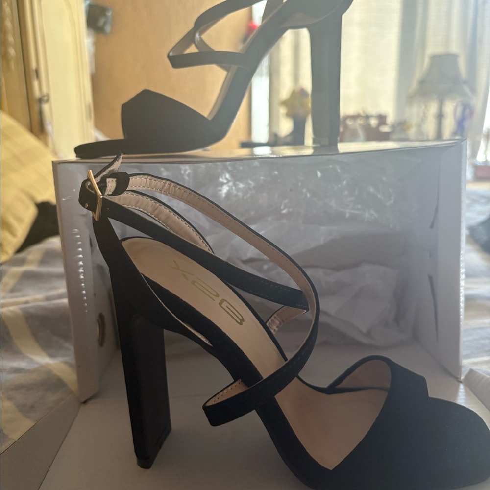 Black Strappy Chunky Heel Sandals